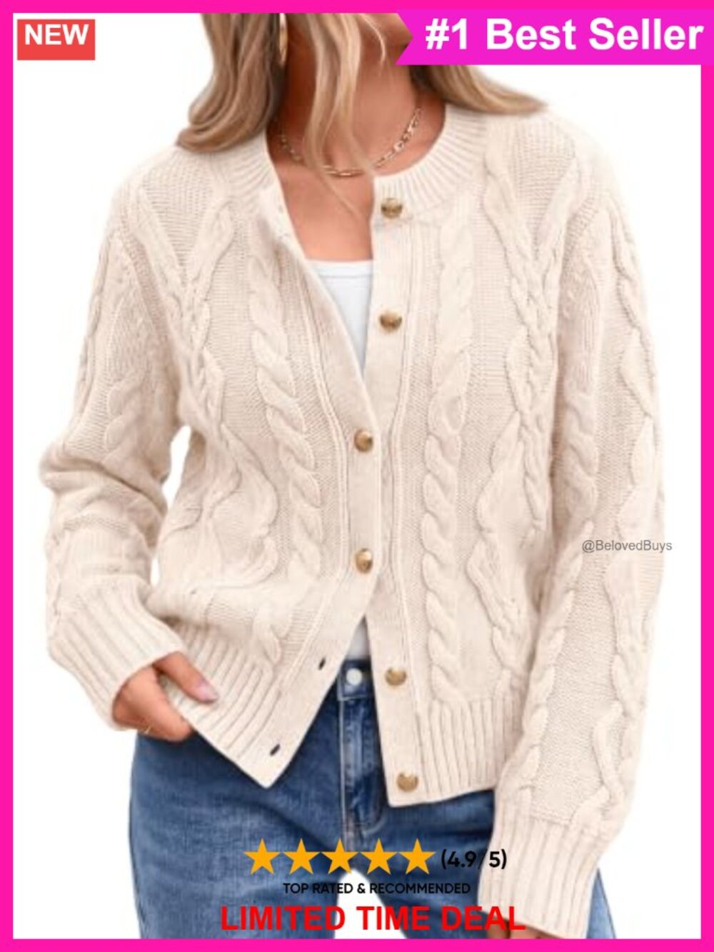 Cable Knit Cardigan Button Sweater Women's Cotton Blend Chunky